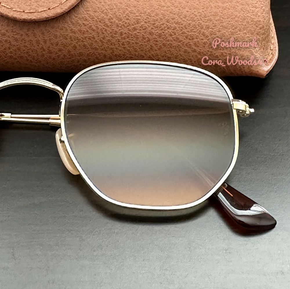 RayBan Hexagonal Gradient Brown Lenses RB3548N Gold Frame Unisex New - Picture 5 of 17